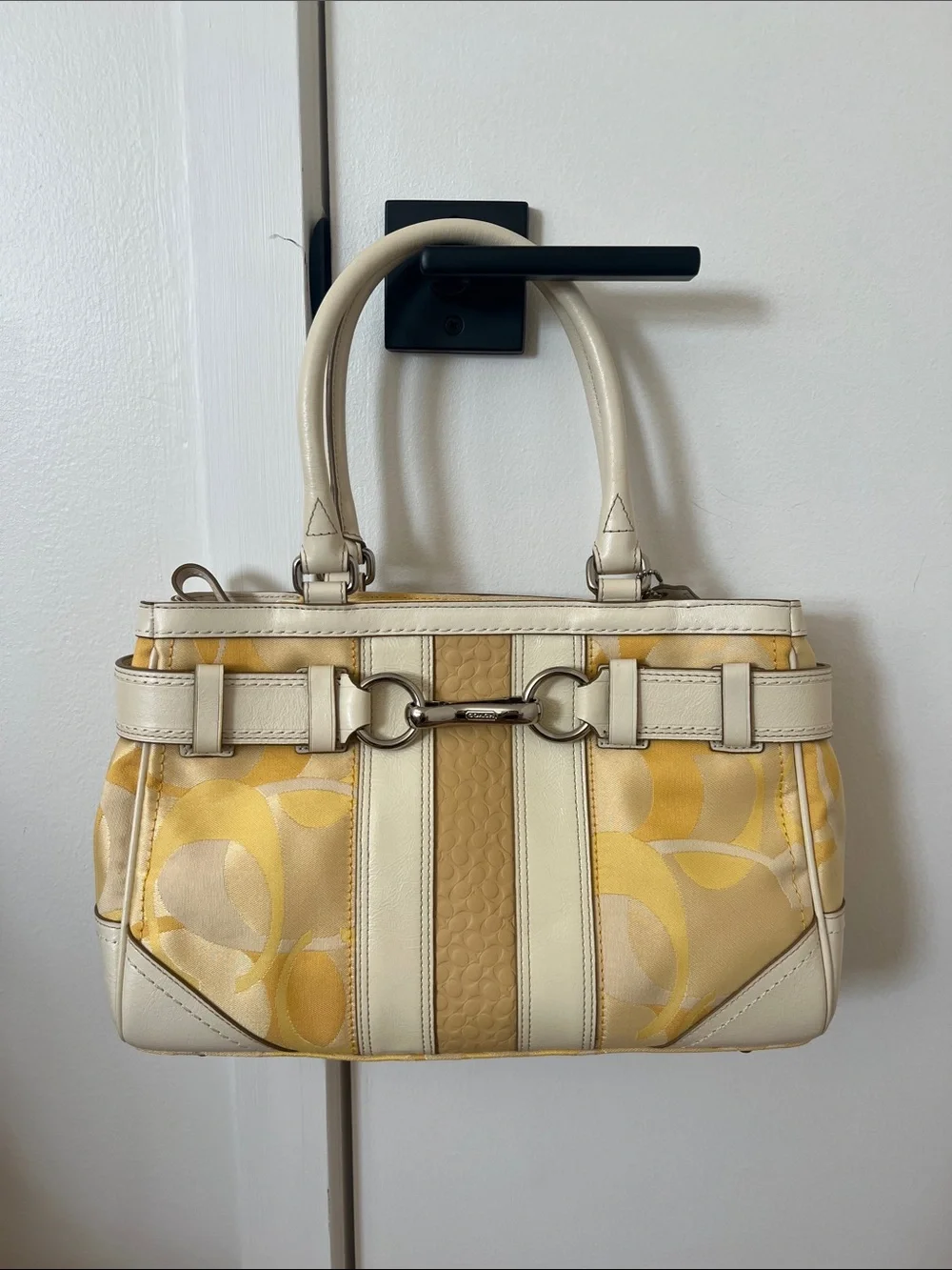 Coach Cream and Yellow Signature Satchel